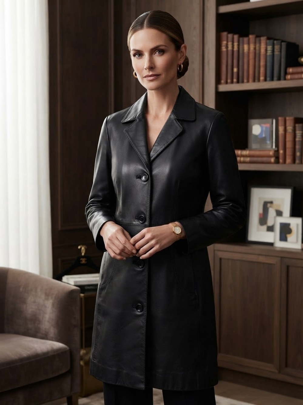 Danier Canada Buttery Soft Nappa Leather Trench Black Coat Jacket M